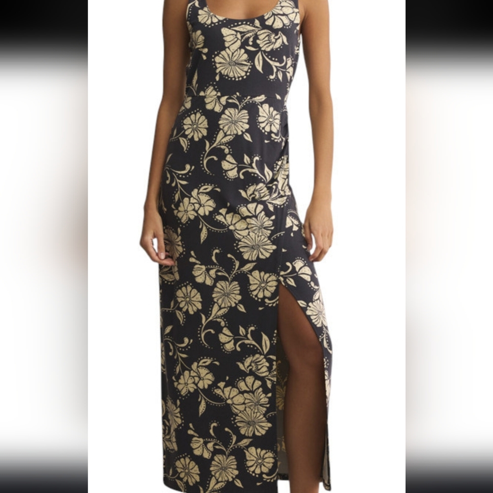 Z Supply Maxi Dress with Cream Floral Print and Side Slit